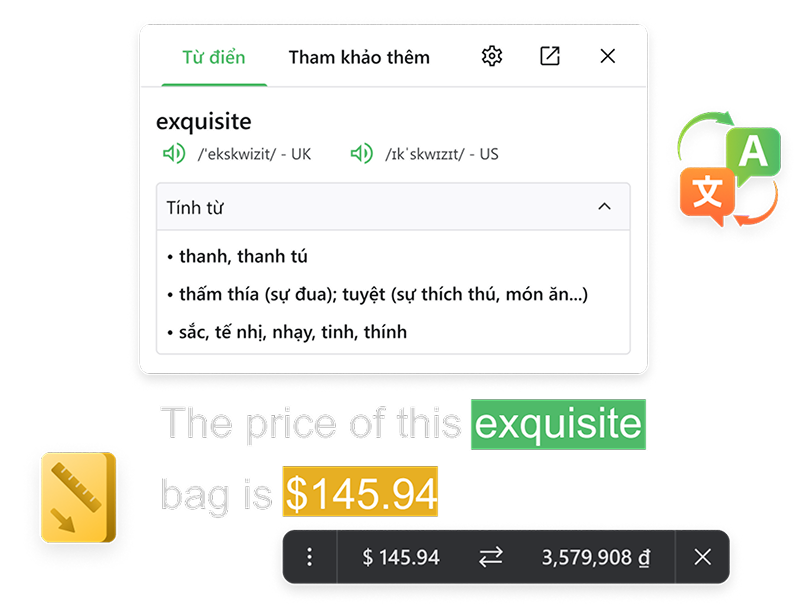 Tra từ điển và đổi đơn vị nhanh chóng