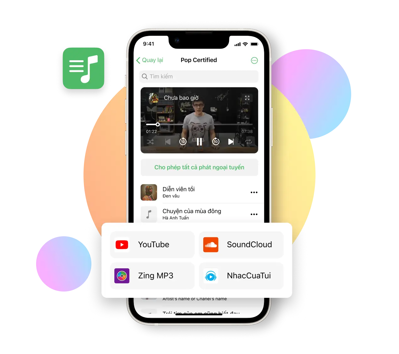 Xem video ngoại tuyến, nghe nhạc offline với Danh sách nghe