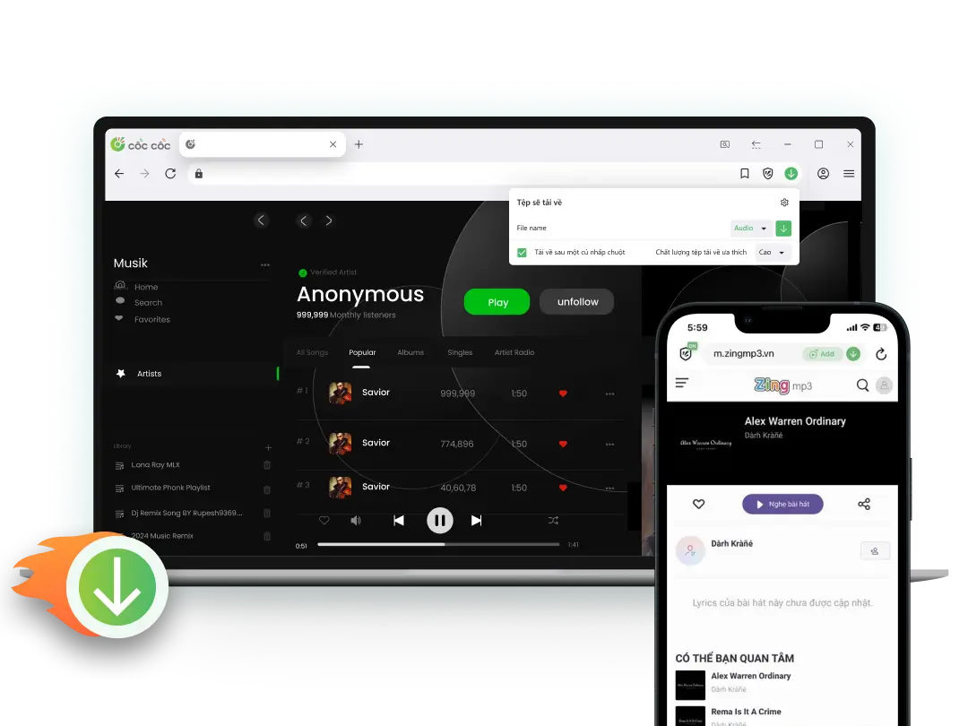 Tải nhạc MP3 với Cốc Cốc		